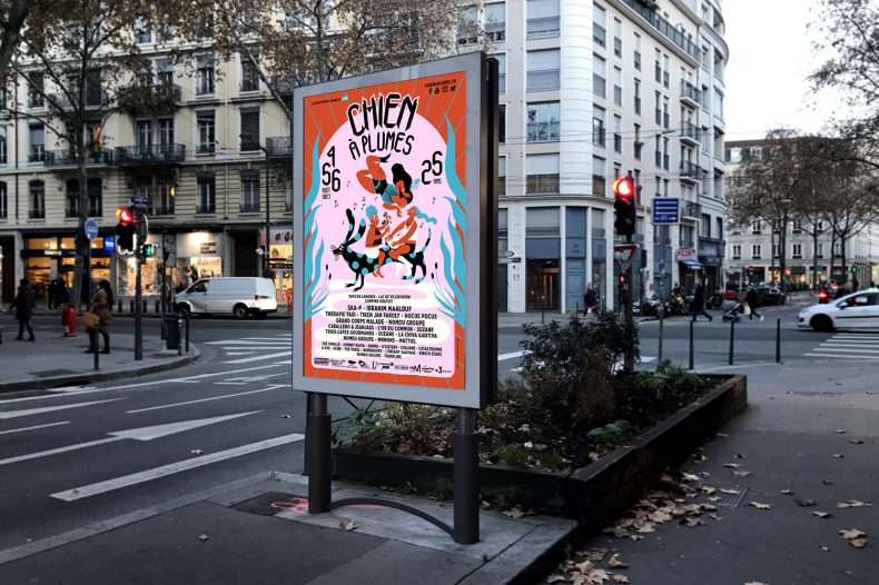 Identité visuelle illustration affiche Chien à Plumes - édition 2023